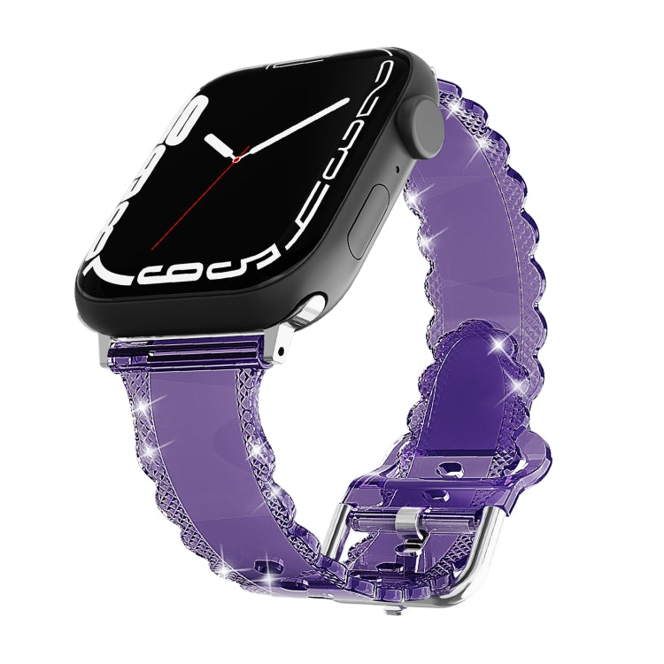 For Apple Watch 42mm Diamond Texture Lace Clear TPU Watch Band(Purple) - Watch Bands by PMC Jewellery | Online Shopping South Africa | PMC Jewellery