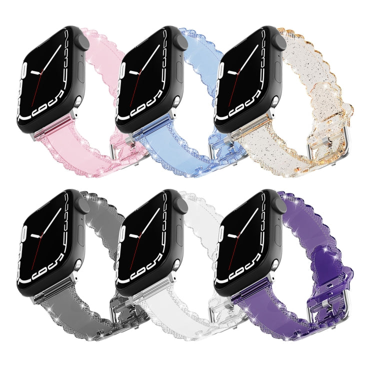 For Apple Watch Ultra 49mm Diamond Texture Lace Clear TPU Watch Band(Blue) - Watch Bands by PMC TechLife | Online Shopping South Africa | PMC TechLife