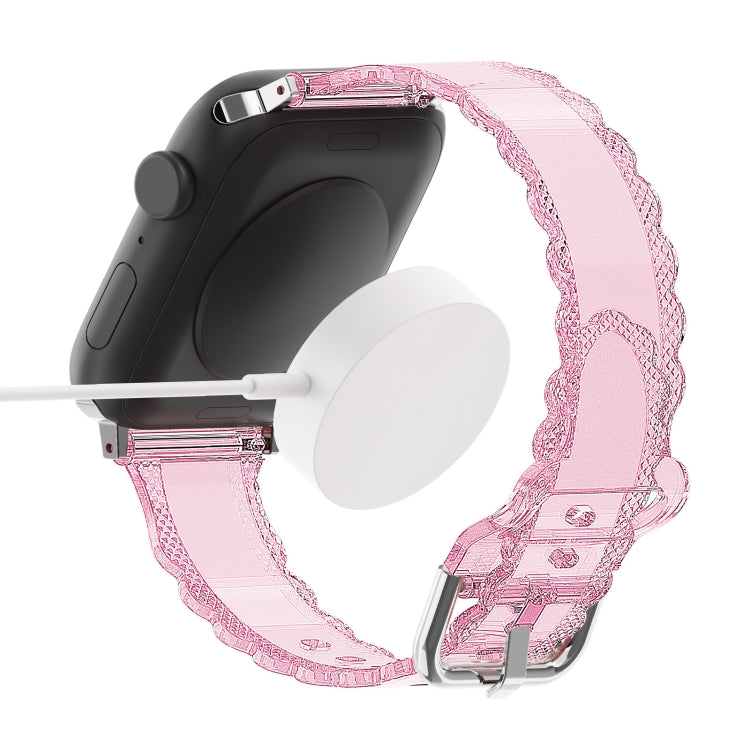 For Apple Watch 7 41mm Diamond Texture Lace Clear TPU Watch Band(Transparent) - Watch Bands by PMC TechLife | Online Shopping South Africa | PMC TechLife