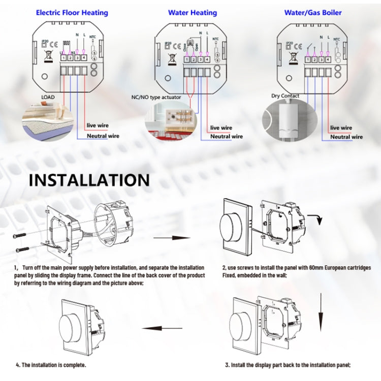 BHT-7000-GCLZB 240V AC 3A Smart Knob Thermostat Dry Junction Controller with Zigbee(Gold) - Thermostat & Thermometer by PMC TechLife | Online Shopping South Africa | PMC TechLife