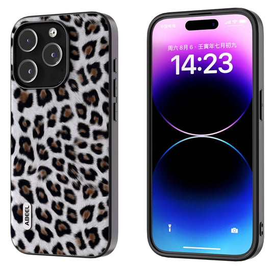 For iPhone 14 Pro Max ABEEL Black Edge Leopard Phone Case(Silver Leopard) - iPhone 14 Pro Max Cases by PMC Jewellery | Online Shopping South Africa | PMC Jewellery