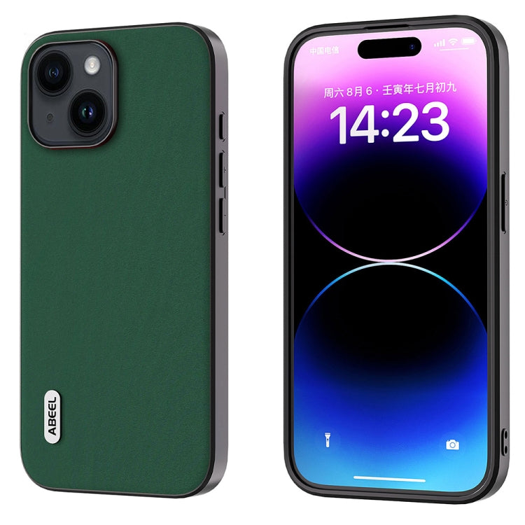 For iPhone 14 Plus ABEEL Genuine Leather Silky Soft Black Edge Phone Case(Green) - free shipping - PMC TechLife - Order now!