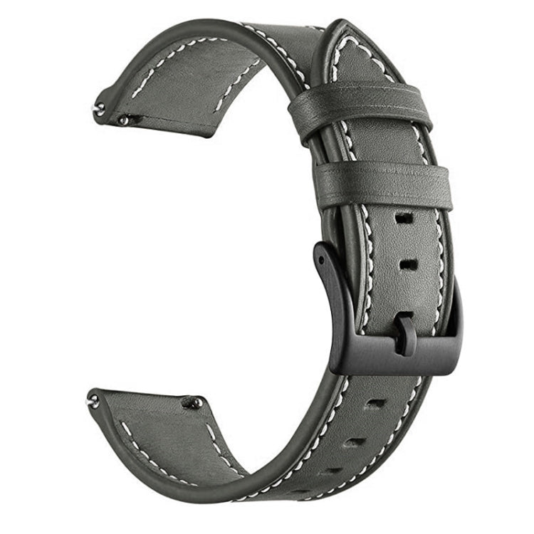 For Garmin Venu / SQ / SQ2 / Venu 2 Plus Stitching Black Buckle Genuine Leather Watch Band(Grey) - Watch Bands by PMC Jewellery | Online Shopping South Africa | PMC Jewellery