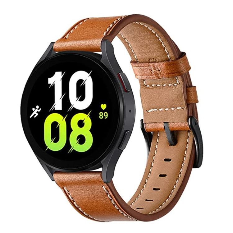 For Garmin Venu / SQ / SQ2 / Venu 2 Plus Stitching Black Buckle Genuine Leather Watch Band(Brown) - Watch Bands by PMC Jewellery | Online Shopping South Africa | PMC Jewellery