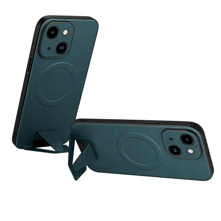 For iPhone 14 Plus SULADA Folding Holder Lambskin Texture MagSafe Phone Case(Green) - iPhone 14 Plus Cases by SULADA | Online Shopping South Africa | PMC TechLife