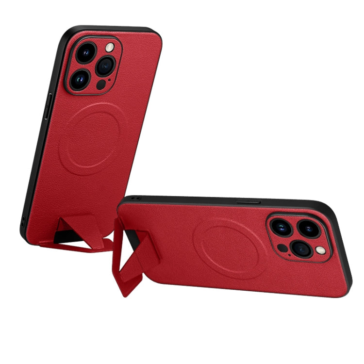 For iPhone 14 Pro Max SULADA Folding Holder Lambskin Texture MagSafe Phone Case(Red) - iPhone 14 Pro Max Cases by SULADA | Online Shopping South Africa | PMC TechLife | Buy Now Pay Later Mobicred