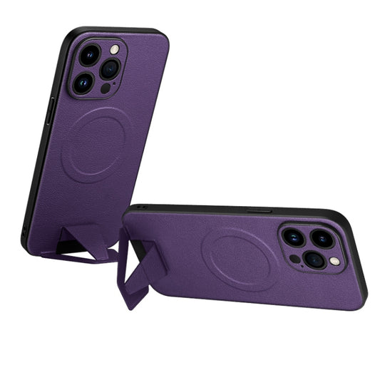 For iPhone 13 Pro SULADA Folding Holder Lambskin Texture MagSafe Phone Case(Purple) - iPhone 13 Pro Cases by SULADA | Online Shopping South Africa | PMC Jewellery