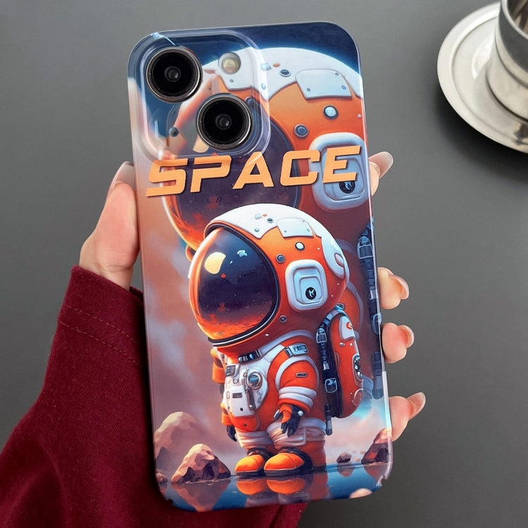 For iPhone 14 Plus Painted Pattern Precise Hole PC Phone Case(Orange Astronaut) - iPhone 14 Plus Cases by PMC Jewellery | Online Shopping South Africa | PMC Jewellery