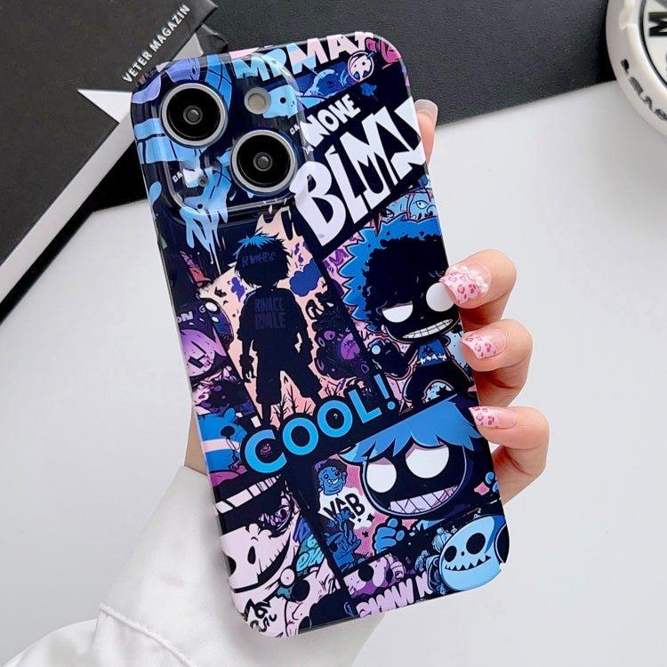 For iPhone 14 Painted Pattern Precise Hole PC Phone Case(Purple Comics) - iPhone 14 Cases by PMC TechLife | Online Shopping South Africa | PMC TechLife