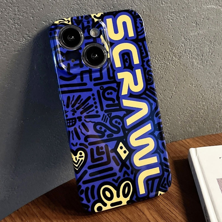 For iPhone 14 Painted Pattern Precise Hole PC Phone Case(Blue SCR) - iPhone 14 Cases by PMC TechLife | Online Shopping South Africa | PMC TechLife