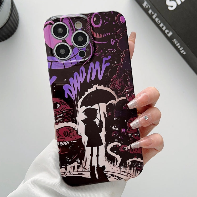 For iPhone 14 Pro Max Painted Pattern Precise Hole PC Phone Case(Black Purple Umbrella Boy) - iPhone 14 Pro Max Cases by PMC TechLife | Online Shopping South Africa | PMC TechLife