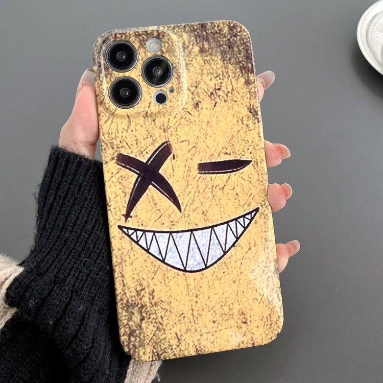 For iPhone 13 Pro Max Painted Pattern Precise Hole PC Phone Case(Yellow Background Smiling) - iPhone 13 Pro Max Cases by PMC TechLife | Online Shopping South Africa | PMC TechLife