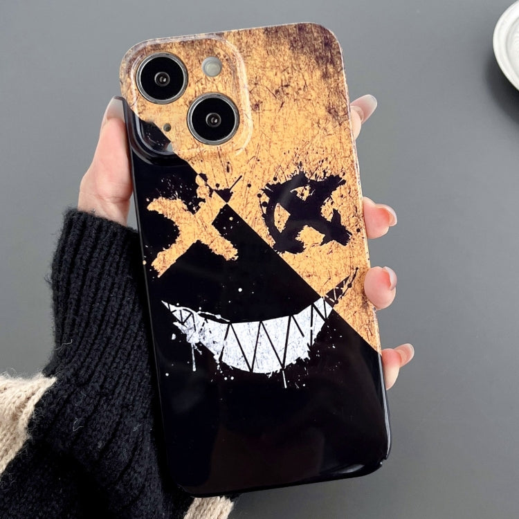 For iPhone 13 Painted Pattern Precise Hole PC Phone Case(Black Yellow Smiling) - iPhone 13 Cases by PMC TechLife | Online Shopping South Africa | PMC TechLife