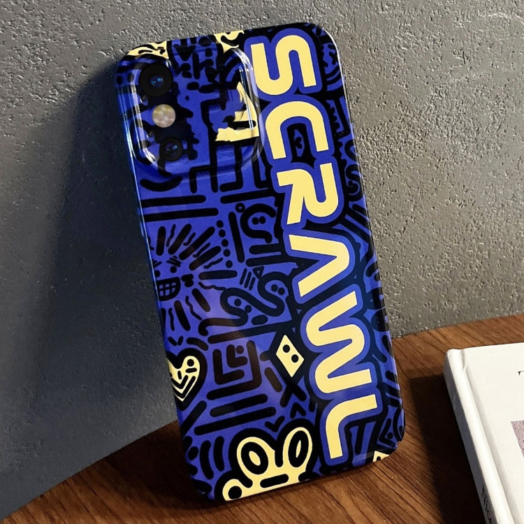 For iPhone X / XS Painted Pattern Precise Hole PC Phone Case(Blue SCR) - More iPhone Cases by PMC TechLife | Online Shopping South Africa | PMC TechLife