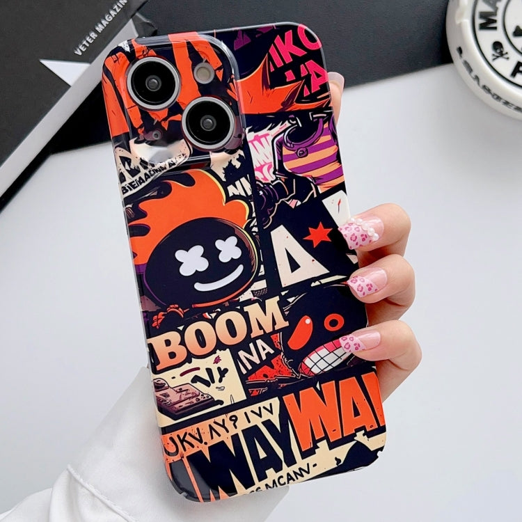 For iPhone 15 Painted Pattern Precise Hole PC Phone Case(Orange Comics) - iPhone 15 Cases by PMC TechLife | Online Shopping South Africa | PMC TechLife