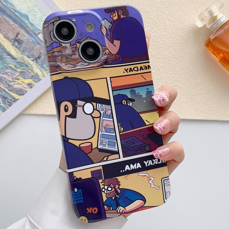 For iPhone 15 Plus Painted Pattern Precise Hole PC Phone Case(Working Comics) - iPhone 15 Plus Cases by PMC TechLife | Online Shopping South Africa | PMC TechLife
