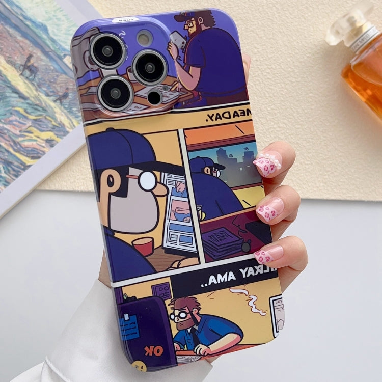 For iPhone 15 Pro Max Painted Pattern Precise Hole PC Phone Case(Working Comics) - iPhone 15 Pro Max Cases by PMC TechLife | Online Shopping South Africa | PMC TechLife