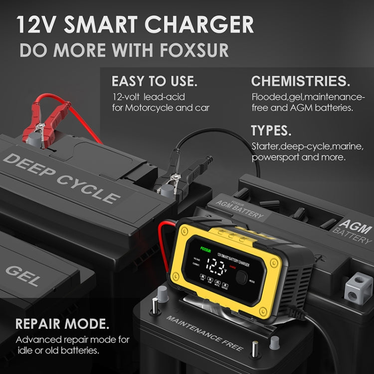 FOXSUR FBC1206E 6A 12V Car / Motorcycle Smart Battery Charger(UK Plug) - free shipping - PMC TechLife - Order now!