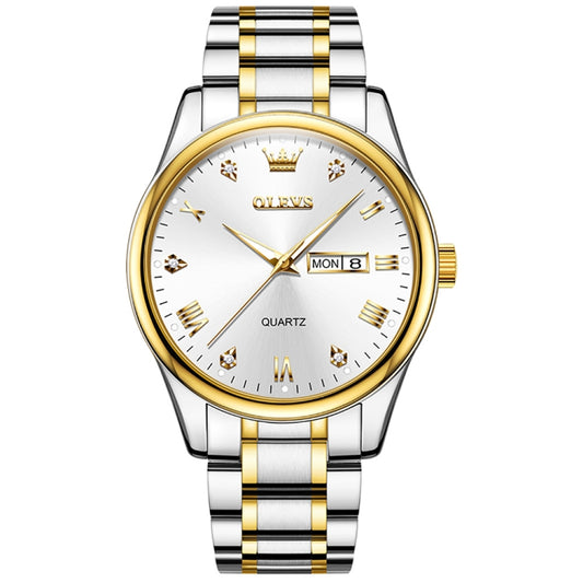 OLEVS 5563 Men Luminous Waterproof Quartz Watch(White + Gold) - Metal Strap Watches by OLEVS | Online Shopping South Africa | PMC Jewellery