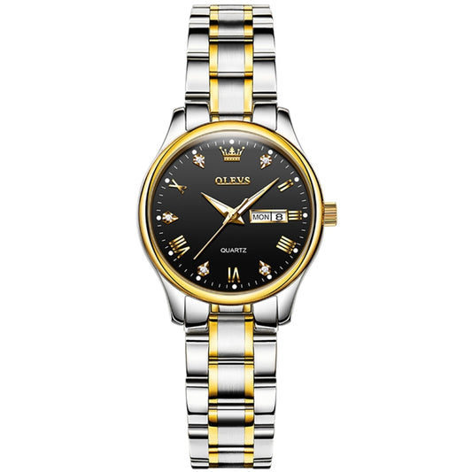 OLEVS 5563 Women Luminous Waterproof Quartz Watch(Black + Gold) - Metal Strap Watches by OLEVS | Online Shopping South Africa | PMC Jewellery