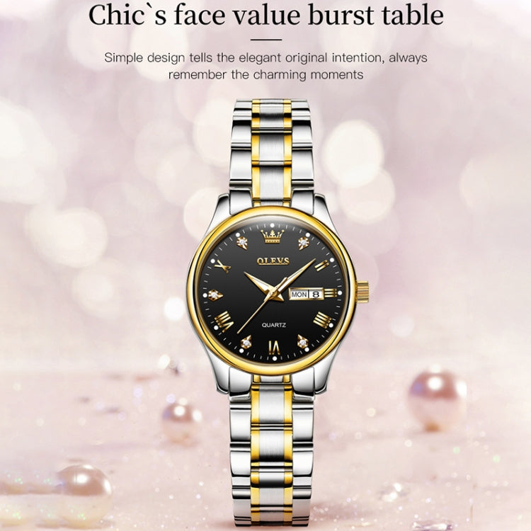 OLEVS 5563 Women Luminous Waterproof Quartz Watch(Black + Gold) - Metal Strap Watches by OLEVS | Online Shopping South Africa | PMC Jewellery