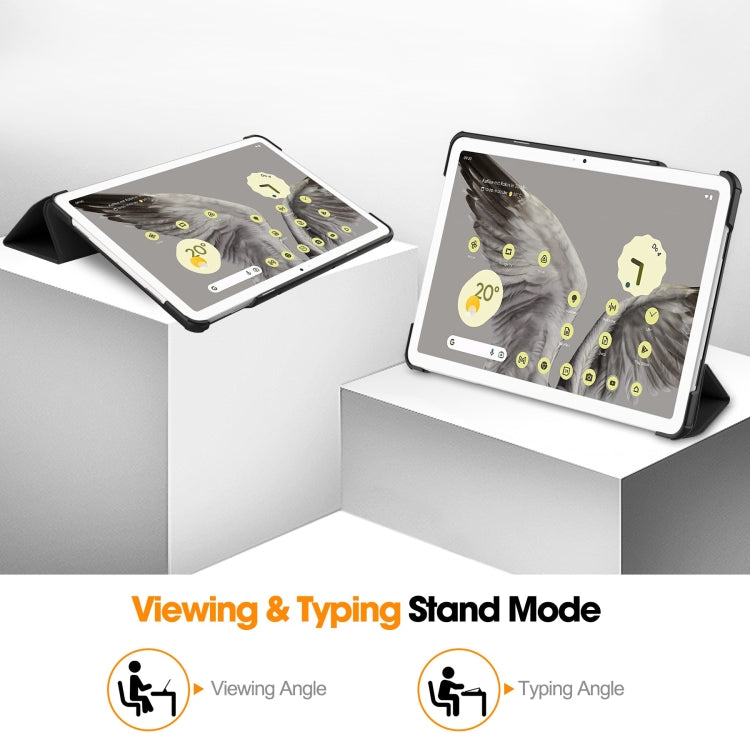 For Google Pixel Tablet Custer Pure Color 3-Fold Holder Smart Leather Tablet Case(Black) - Google by PMC TechLife | Online Shopping South Africa | PMC TechLife | Buy Now Pay Later Mobicred