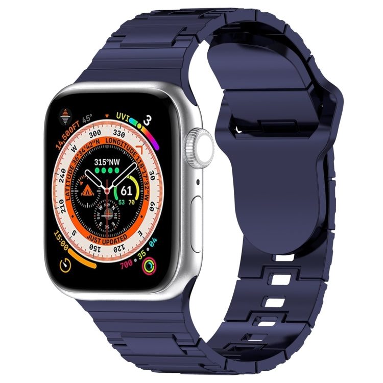 For Apple Watch 9 45mm Square Buckle Armor Style Silicone Watch Band(Plating Blue) - Watch Bands by PMC TechLife | Online Shopping South Africa | PMC TechLife