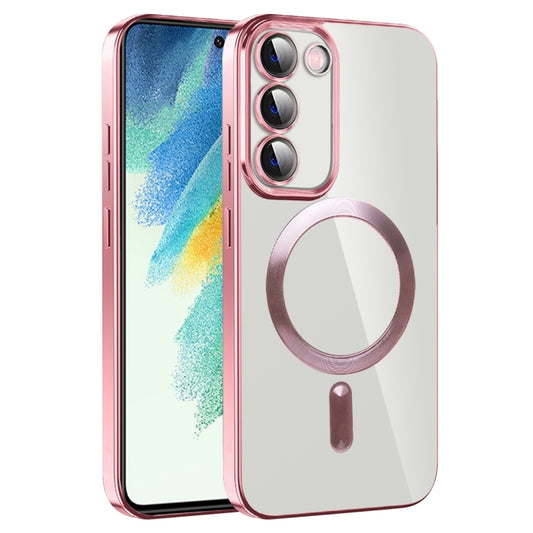 For Samsung Galaxy S21 FE 5G CD Texture Plating TPU MagSafe Phone Case with Lens Film(Pink) - Galaxy Phone Cases by PMC Jewellery | Online Shopping South Africa | PMC Jewellery