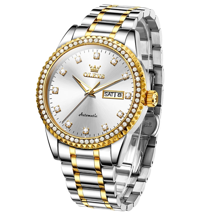 OLEVS 7003 Men Multifunctional Waterproof Mechanical Watch(Gold + White) - Metal Strap Watches by OLEVS | Online Shopping South Africa | PMC Jewellery