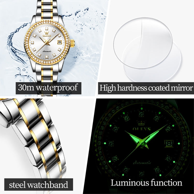 OLEVS 7003 Women Multifunctional Waterproof Mechanical Watch(Gold + White) - Metal Strap Watches by OLEVS | Online Shopping South Africa | PMC Jewellery