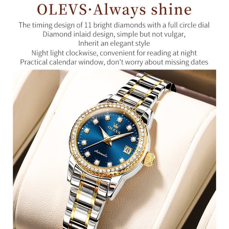 OLEVS 7003 Women Multifunctional Waterproof Mechanical Watch(Gold + Blue) - Metal Strap Watches by OLEVS | Online Shopping South Africa | PMC Jewellery