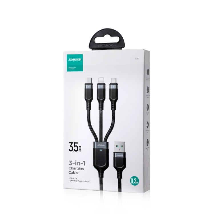 JOYROOM A18 3.5A USB to 8 Pin+USB-C/Type-C+Micro USB 3 in 1 Data Cable, Length:0.3m(Black) - Multifunction Cable by JOYROOM | Online Shopping South Africa | PMC TechLife