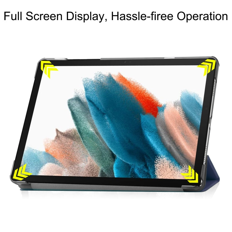 For Samsung Galaxy Tab A9 Custer Pure Color 3-Fold Holder Leather Tablet Case(Dark Blue) - free shipping - PMC TechLife - Order now!