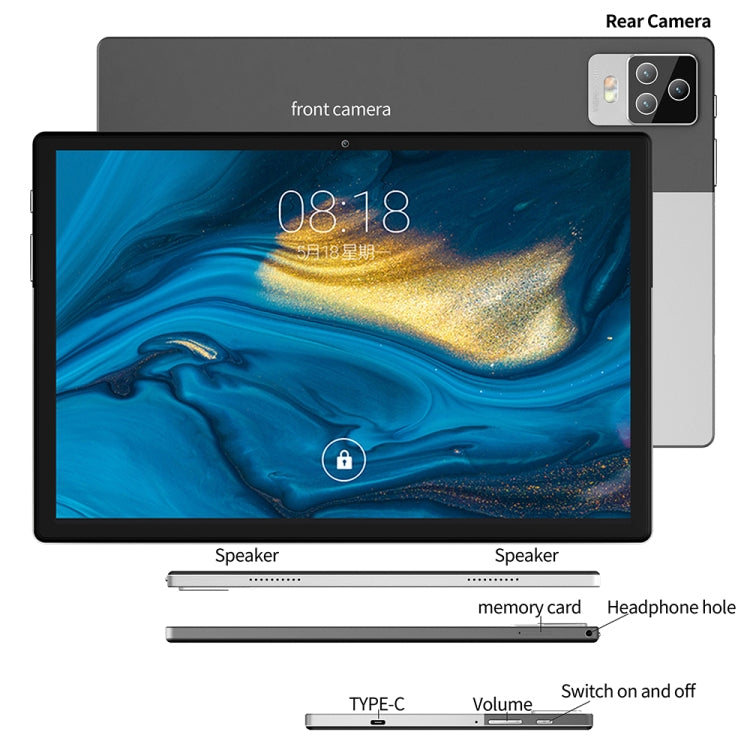 BDF P70 4G LTE Tablet PC 10.1 inch, 8GB+256GB, Android 12 MTK6762 Octa Core, Support Dual SIM, EU Plug(Silver) - BDF by BDF | Online Shopping South Africa | PMC Jewellery