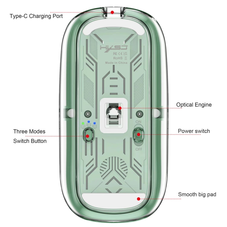 HXSJ T900 Transparent Magnet Three-mode Wireless Gaming Mouse(Black) - free shipping - PMC TechLife - Order now!
