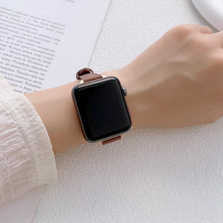 For Apple Watch 9 41mm T-shaped Slim Genuine Leather Watch Band(Light Green) - Watch Bands by PMC TechLife | Online Shopping South Africa | PMC TechLife
