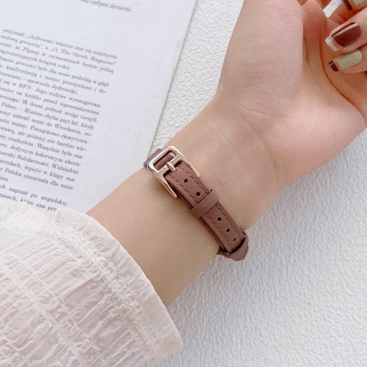 For Apple Watch 9 45mm T-shaped Slim Genuine Leather Watch Band(Light Brown) - Watch Bands by PMC TechLife | Online Shopping South Africa | PMC TechLife