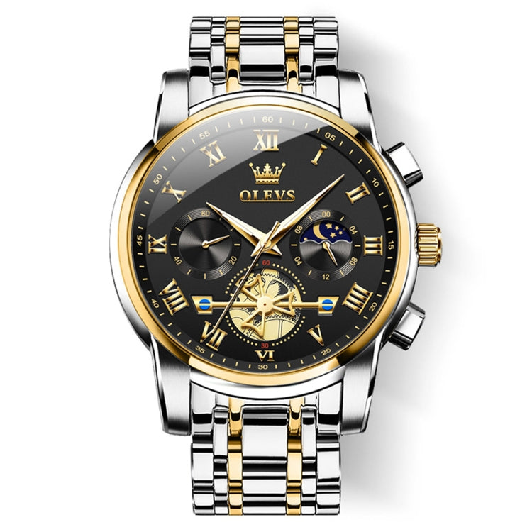 OLEVS 2859 Men Multifunctional Luminous Waterproof Quartz Watch(Black + Gold) - Metal Strap Watches by OLEVS | Online Shopping South Africa | PMC Jewellery | Buy Now Pay Later Mobicred