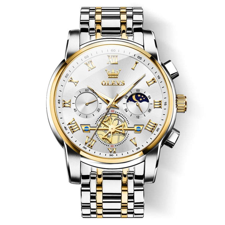 OLEVS 2859 Men Multifunctional Luminous Waterproof Quartz Watch(White + Gold) - Metal Strap Watches by OLEVS | Online Shopping South Africa | PMC Jewellery | Buy Now Pay Later Mobicred