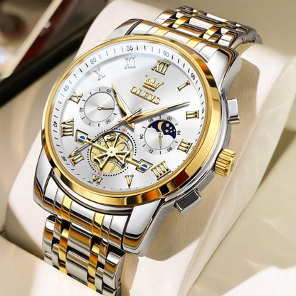 OLEVS 2859 Men Multifunctional Luminous Waterproof Quartz Watch(White + Gold) - Metal Strap Watches by OLEVS | Online Shopping South Africa | PMC Jewellery | Buy Now Pay Later Mobicred