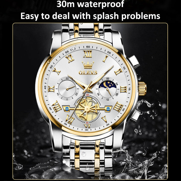 OLEVS 2859 Men Multifunctional Luminous Waterproof Quartz Watch(White + Gold) - Metal Strap Watches by OLEVS | Online Shopping South Africa | PMC Jewellery | Buy Now Pay Later Mobicred