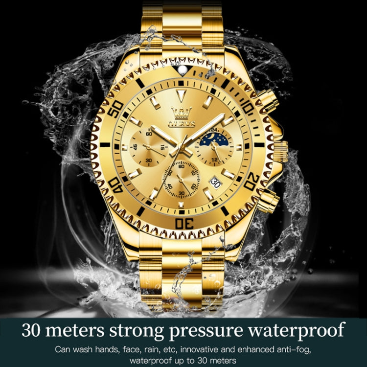 OLEVS 2870 Men Multifunctional Chronograph Three Eyes Waterproof Quartz Watch(Gold) - Metal Strap Watches by OLEVS | Online Shopping South Africa | PMC Jewellery