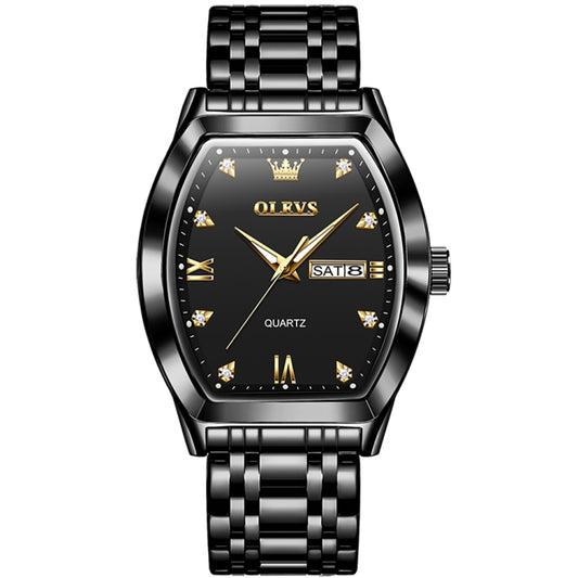 OLEVS 5528 Men Business Dual Calendar Wine Barrel Waterproof Quartz Watch(Black) - Metal Strap Watches by OLEVS | Online Shopping South Africa | PMC Jewellery