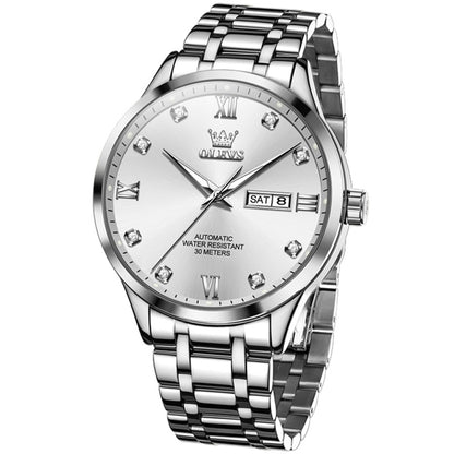 OLEVS 9946 Men Diamond Roman Scale Waterproof Quartz Watch(White + Silver) - Metal Strap Watches by OLEVS | Online Shopping South Africa | PMC Jewellery | Buy Now Pay Later Mobicred