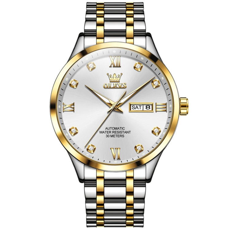 OLEVS 9946 Men Diamond Roman Scale Waterproof Quartz Watch(White + Gold) - Metal Strap Watches by OLEVS | Online Shopping South Africa | PMC Jewellery