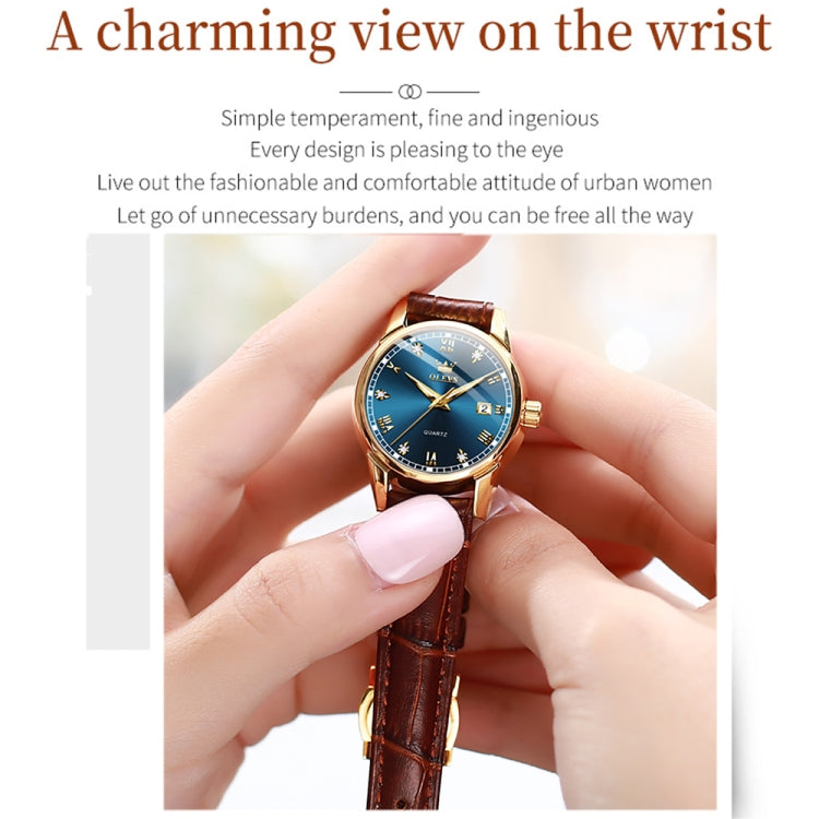 OLEVS 6896 Women Multifunctional Luminous Waterproof Quartz Watch(Blue) - Leather Strap Watches by OLEVS | Online Shopping South Africa | PMC Jewellery