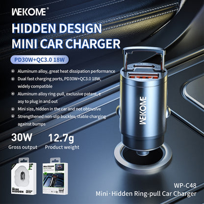 WK WP-C48 Mini Invisible Pull Ring 30W USB + USB-C / Type-C Car Charger(Black) - Car Charger by WK | Online Shopping South Africa | PMC Jewellery