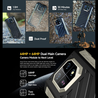 [HK Warehouse] Ulefone Armor 22, 8GB+256GB, IP68/IP69K Rugged Phone, 6.58 inch Android 13 MediaTek Helio G96 Octa Core, Network: 4G, NFC, OTG(All Black) - Ulefone by Ulefone | Online Shopping South Africa | PMC Jewellery