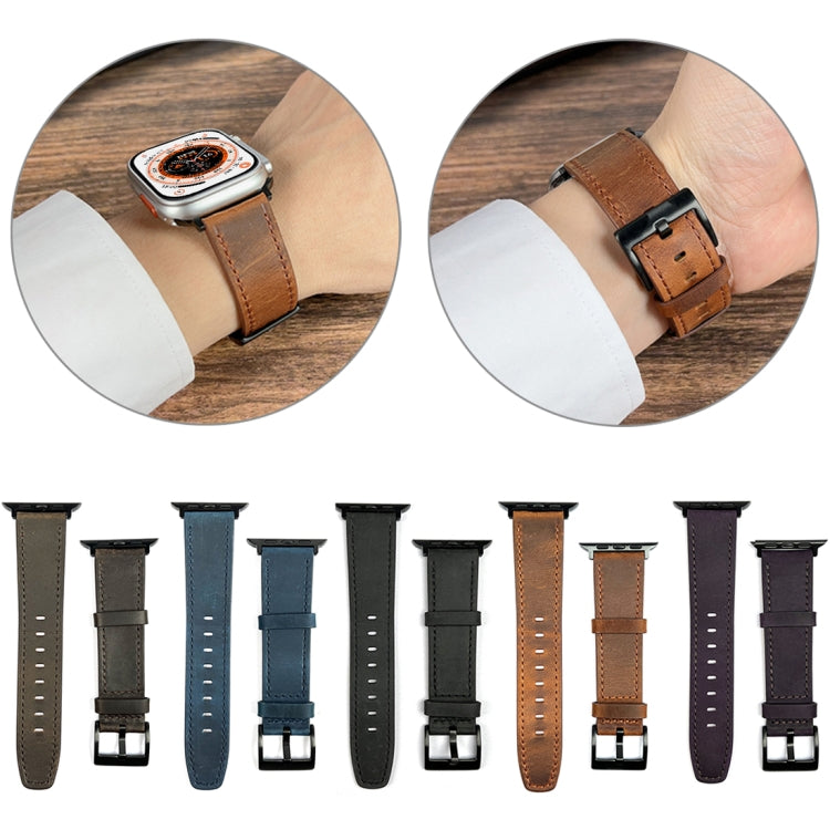 For Apple Watch 9 41mm Retro Texture Leather Watch Band(Black) - Watch Bands by PMC TechLife | Online Shopping South Africa | PMC TechLife
