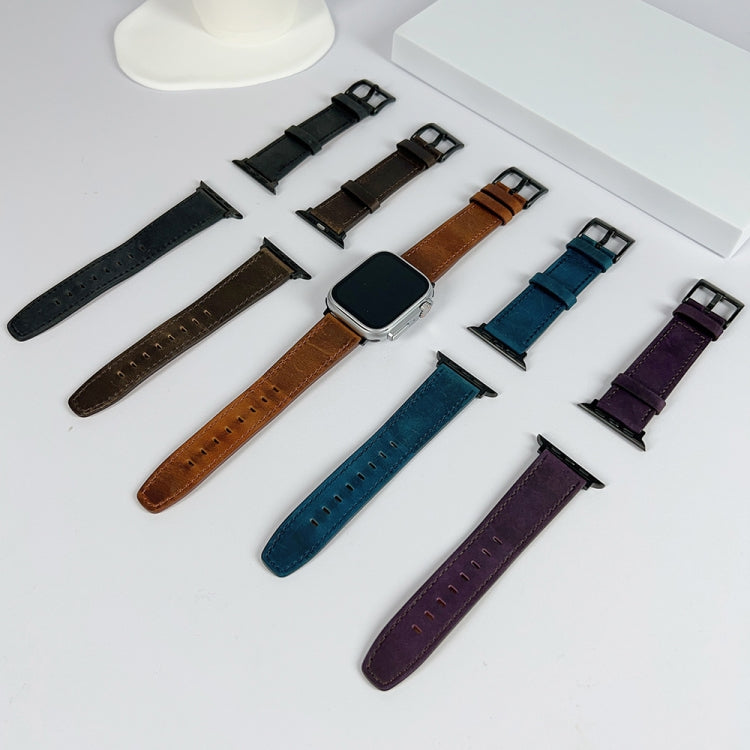 For Apple Watch SE 2023 44mm Retro Texture Leather Watch Band(Black) - Watch Bands by PMC TechLife | Online Shopping South Africa | PMC TechLife